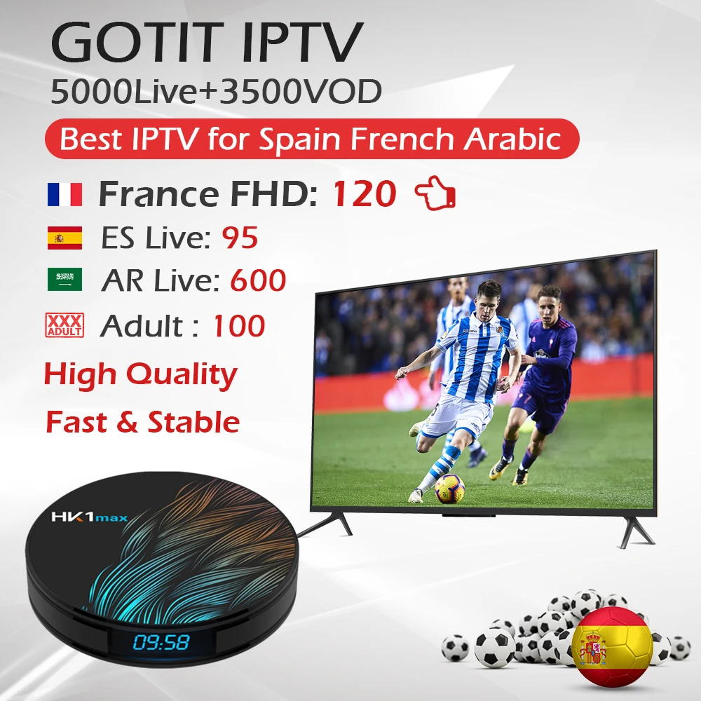 Android 9.0 HK1 MAX Set Top Box+KING IPTV Subscription French Arabic Spain IPTV RK3318 Quad-Core 4/64G 4K Dual Wifi Smart TV Box
Android 9.0 HK1 MAX Set Top Box+KING IPTV Subscription French Arabic Spain IPTV RK3318 Quad-Core 4/64G 4K Dual Wifi Smart TV Box