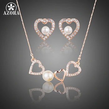AZORA Romantic Rose Gold Color Stellux Austrian Crystal Pearl Heart Stud Earrings and Pendant Necklace Jewelry Set TG0189
AZORA Romantic Rose Gold Color Stellux Austrian Crystal Pearl Heart Stud Earrings and Pendant Necklace Jewelry Set TG0189