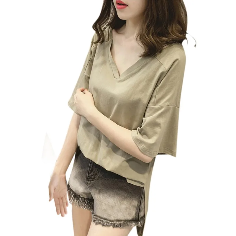 Women Summer Casual T-shirt V-neck Sexy Tops Female Long Section Short Sleeve Loose Tee Shirt Tops Solid Color Casual Chic Style
Women Summer Casual T-shirt V-neck Sexy Tops Female Long Section Short Sleeve Loose Tee Shirt Tops Solid Color Casual Chic Style
