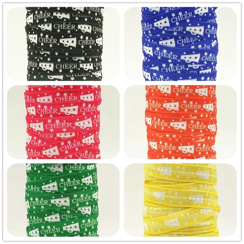 Q&N ribbon 5/8inch 16mm sport cheer on different color folded over elastic FOE for hair tie free shipping 
Q&N ribbon 5/8inch 16mm sport cheer on different color folded over elastic FOE for hair tie free shipping
