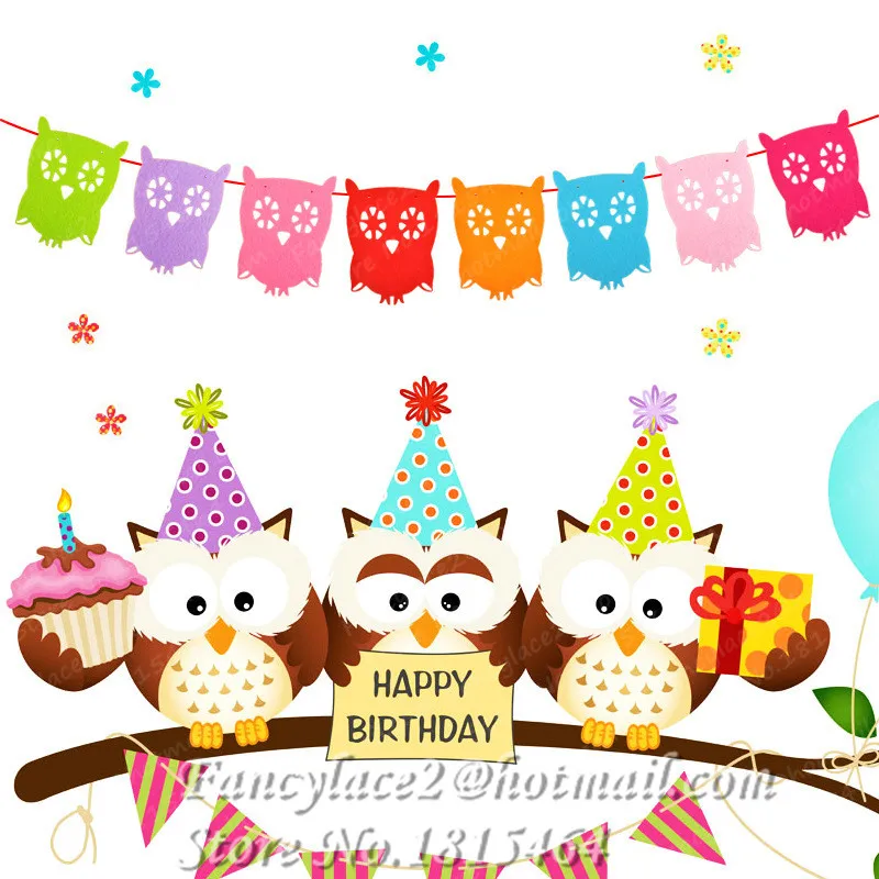 Image 1set Owl Bunny Banner Floral Color Non Woven Banner Banner Baby Full Moon   Birthday   Festive Baptism Party Decorative