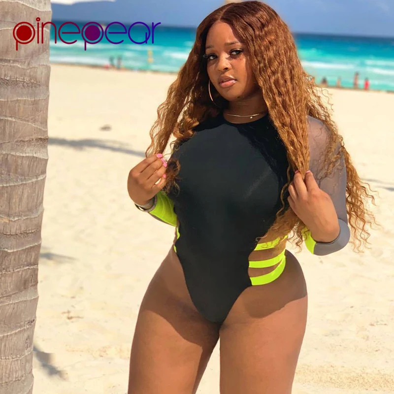 PinePear Plus Size Swimsuit Mesh Patchwork Long Sleeve Bandage Bodysuit 2019 Women Hollow Out Swim Wear Swimwear Drop Shipping
PinePear Plus Size Swimsuit Mesh Patchwork Long Sleeve Bandage Bodysuit 2019 Women Hollow Out Swim Wear Swimwear Drop Shipping