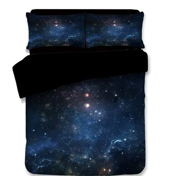 3D Nebula Outer Space Star Galaxy Bedding Set Duvet Cover sets Plaid Pillowcase Queen Twin king Bed Set blue white bedclothes