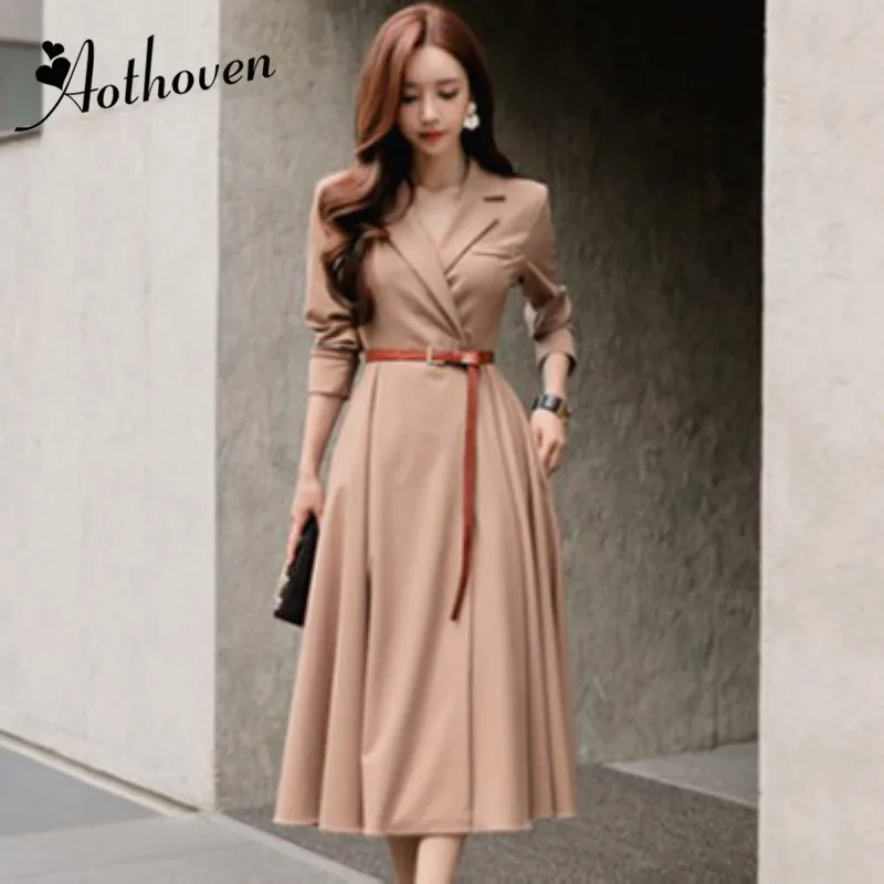 Autumn Bandage A-line Dress Women Khaki Long Sleeve Notched Collar Mid-calf Dress Casual Office Tunic Vintage Dresses Vestidos
Autumn Bandage A-line Dress Women Khaki Long Sleeve Notched Collar Mid-calf Dress Casual Office Tunic Vintage Dresses Vestidos
