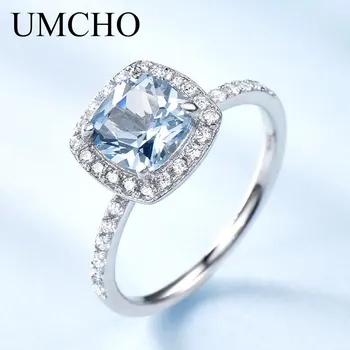 

UMCHO Romantic Created Sky Blue Topaz 925 Sterling Silver Rings Wedding Bands Charm Rings For Women Engagement Gift Fine Jewelry