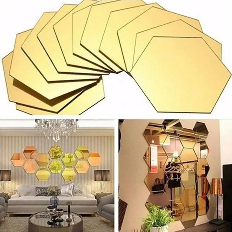 12 Pièces Hexagon Honeycomb 3d Acrylique Miroir Autocollant Adhésif Salon