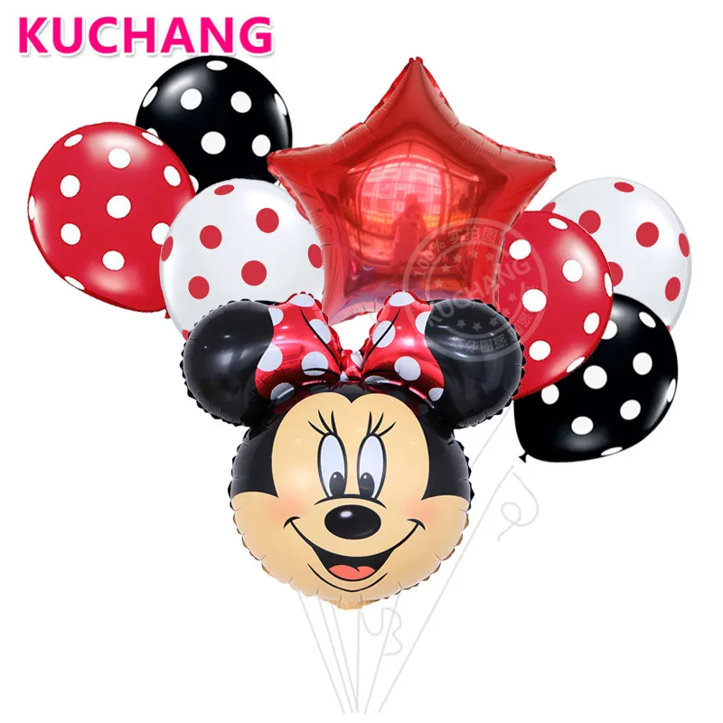

8pcs/lot Cartoon Minnie Mickey Mouse Head Foil Balloons Star Polka Dot Latex Globo Kids Happy Birthday Party Supplies Decoration