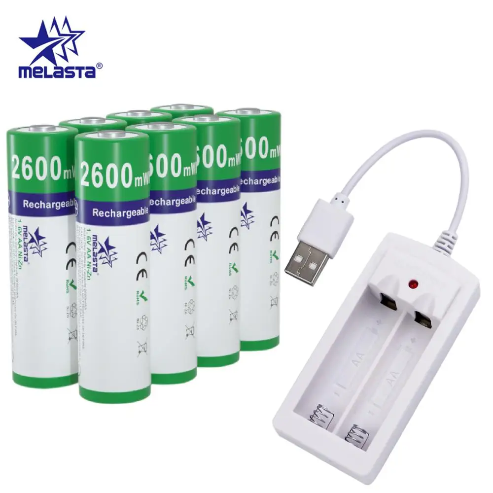 AA 1.65V 2600mWh NIZN Rechargeable Battery with 1 USB Charger 2A Ni-Zn rechargeable batteries for toys MP3 camera free shipping
AA 1.65V 2600mWh NIZN Rechargeable Battery with 1 USB Charger 2A Ni-Zn rechargeable batteries for toys MP3 camera free shipping