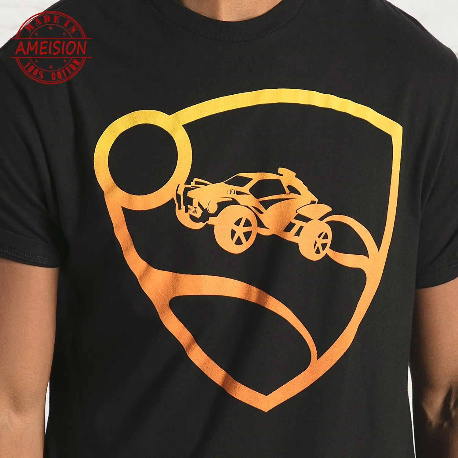 Summer Round Collar Short Sleeve Tee Shirts Rocket League Men's Orange Pro Glow Premium T-shirt