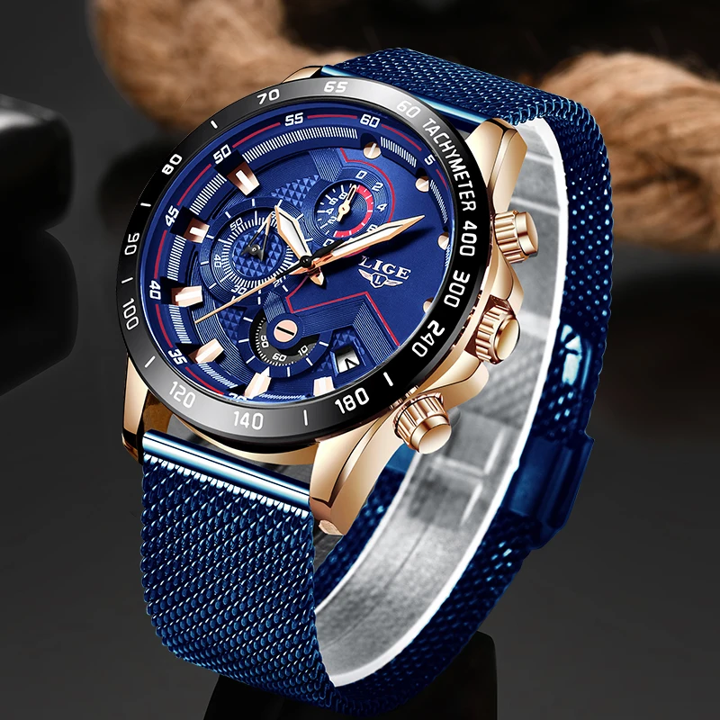 2019 New LIGE Blue Casual Mesh belt Fashion Quartz Gold Watch Mens Watches Top Brand Luxury Waterproof Clock Relogio Masculino
2019 New LIGE Blue Casual Mesh belt Fashion Quartz Gold Watch Mens Watches Top Brand Luxury Waterproof Clock Relogio Masculino