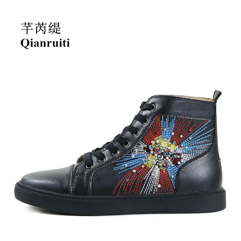 Qianruiti 2018 Men Embroidery Diamond Shoes Genuine leather Lace-up Crystal Flat High Top Firework Rhinestone Sneakers EU39-EU47
Qianruiti 2018 Men Embroidery Diamond Shoes Genuine leather Lace-up Crystal Flat High Top Firework Rhinestone Sneakers EU39-EU47