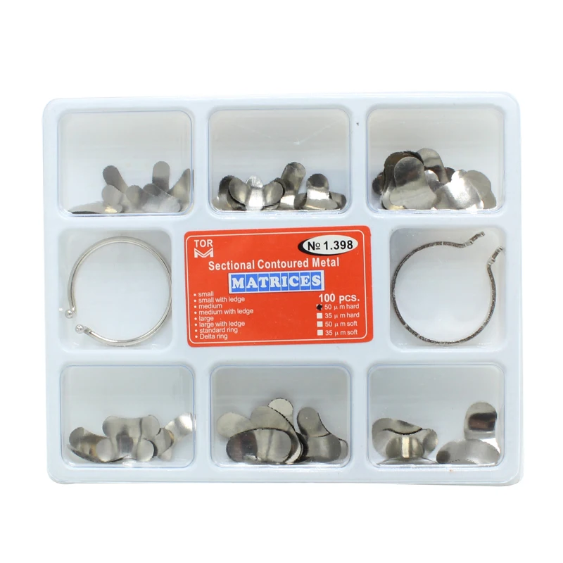 100Pcs Full Kit Dental Matrix Sectional Contoured Metal Matrices No.1.398 + 2 Rings Teeth Care Whitening Dentist
100Pcs Full Kit Dental Matrix Sectional Contoured Metal Matrices No.1.398 + 2 Rings Teeth Care Whitening Dentist
