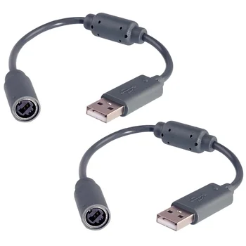 

Vococal 2pcs Replacement Dongle USB Breakaway Cable Cord for Microsoft Xbox 360 Xbox360 Wired Controllers Grey