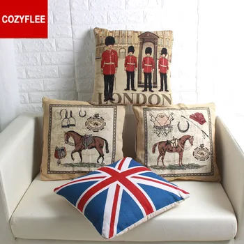 

COZY thick quality classic England UK the union flag UNION JACK soldiers horse 45x45cm Decoration sofa chair linen cushion cover