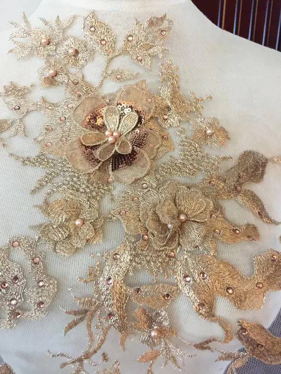 2 pieces Gold 3D Beaded Flower Lace Applique Pearl Beaded Embroidered Bridal Applique for Dance Costumes Bridal Gown Accessories
2 pieces Gold 3D Beaded Flower Lace Applique Pearl Beaded Embroidered Bridal Applique for Dance Costumes Bridal Gown Accessories