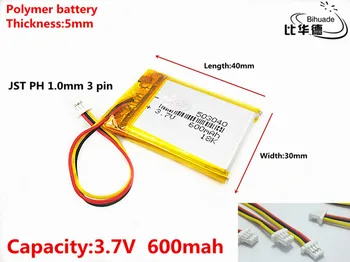 JST PH 1.0mm 3 pin 3.7V,600mAH 503040 Polymer lithium ion / Li-ion battery for tablet pc BANK,GPS,mp3,mp4
JST PH 1.0mm 3 pin 3.7V,600mAH 503040 Polymer lithium ion / Li-ion battery for tablet pc BANK,GPS,mp3,mp4