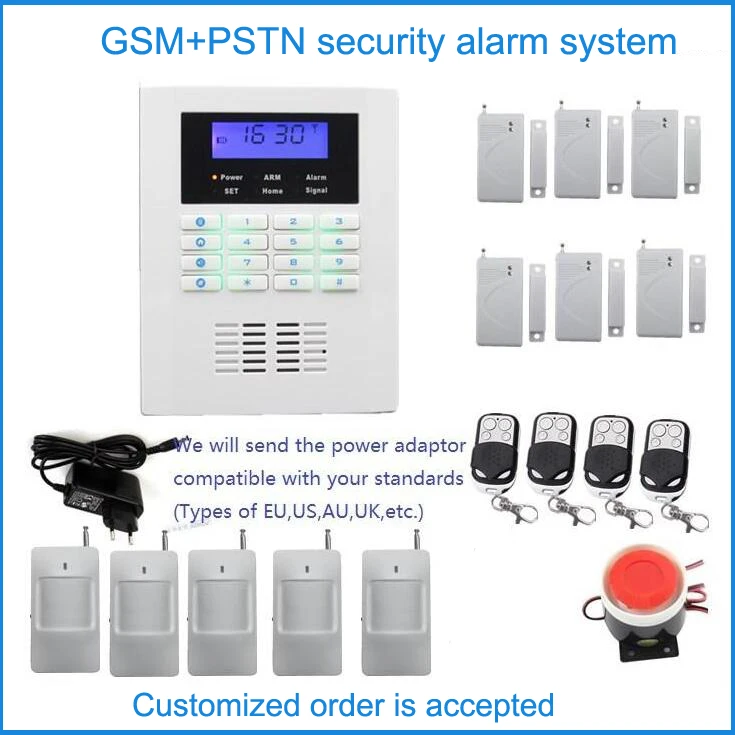 Customized Security alarm system,GSM PSTN home alarm system with 6 door contact,5 PIR sensor,high volume siren,anti-theft system
Customized Security alarm system,GSM PSTN home alarm system with 6 door contact,5 PIR sensor,high volume siren,anti-theft system