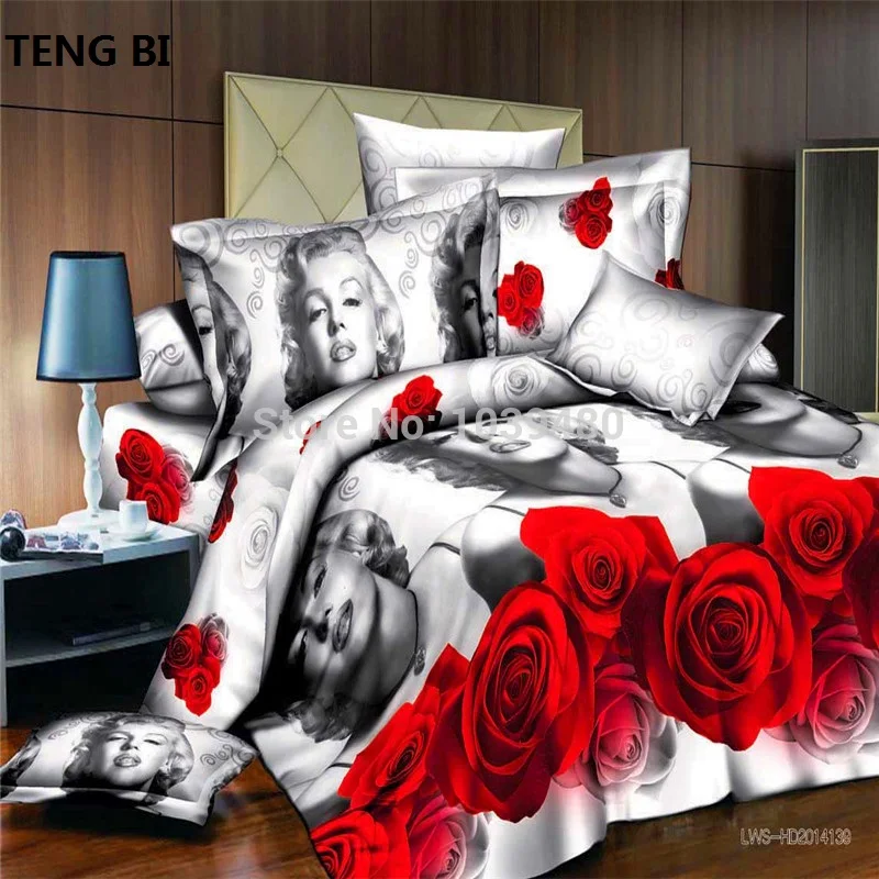 New 2016 Marilyn Monroe Luxury 3D 4pcs Bedding Set Bed linen Duvet or Quilt Cover Bedclothes Bed Linen King Size
New 2016 Marilyn Monroe Luxury 3D 4pcs Bedding Set Bed linen Duvet or Quilt Cover Bedclothes Bed Linen King Size