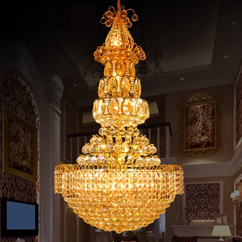 Large Hotel Luxury K9 Gold Crystal Chandelier Light Fixture Lustre Hanging Light for Restaurant Lobby Staircase Engineering
Large Hotel Luxury K9 Gold Crystal Chandelier Light Fixture Lustre Hanging Light for Restaurant Lobby Staircase Engineering
