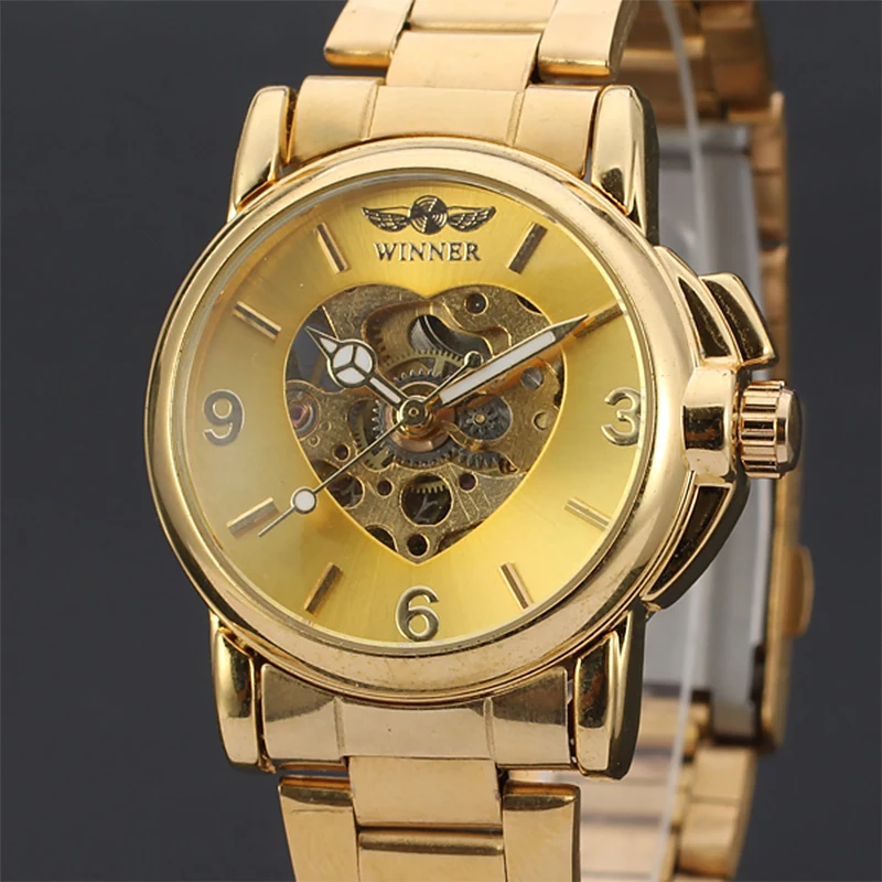 Женские часы от ведущего бренда WINNER роскошные золотые розовые со стальным