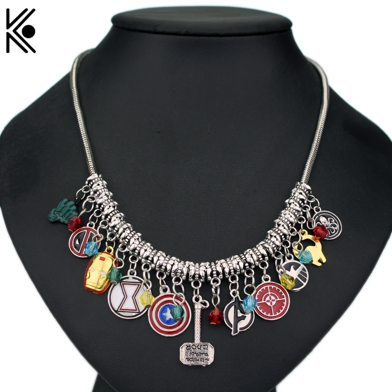 New Fashion Marvel Avengers Captain America Shield Iron Man Mask Thor's Hammer Eagle Deadpool Hulk Crystal Beads choker necklace
New Fashion Marvel Avengers Captain America Shield Iron Man Mask Thor's Hammer Eagle Deadpool Hulk Crystal Beads choker necklace