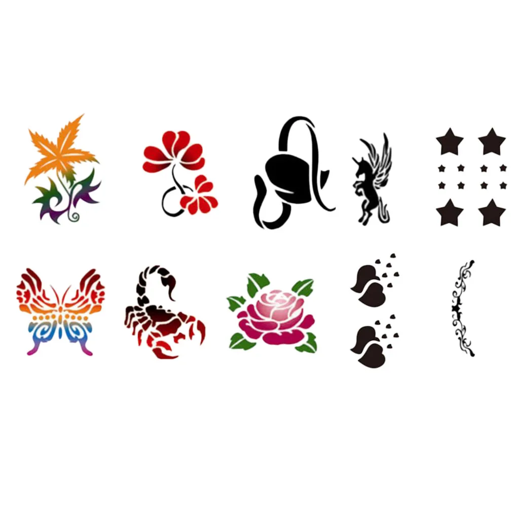 10 Pieces Animal /Flower Reusable PVC Face Body Painting Stencils Template
