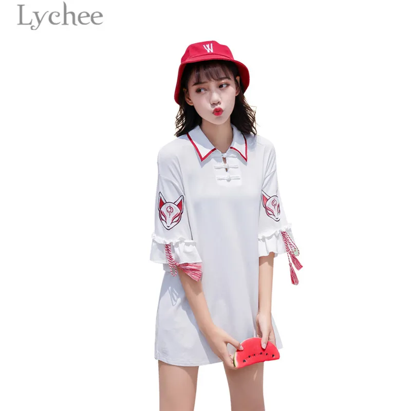 Lychee Sweet Fox Mask Women Lace Up Dress Short Sleeve Turn Down Collar Summer Dresses Loose Dress Female
Lychee Sweet Fox Mask Women Lace Up Dress Short Sleeve Turn Down Collar Summer Dresses Loose Dress Female