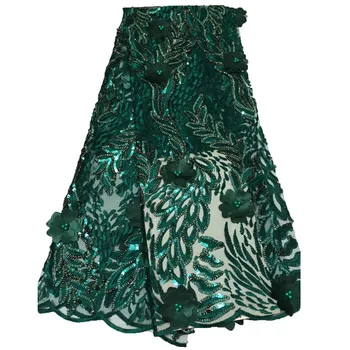 Beaded French Party Lace 2019 African Tulle Lace Fabric 3d Flowers Nigeria Net Lace High Quality Green Latest Lace Fabric X1533