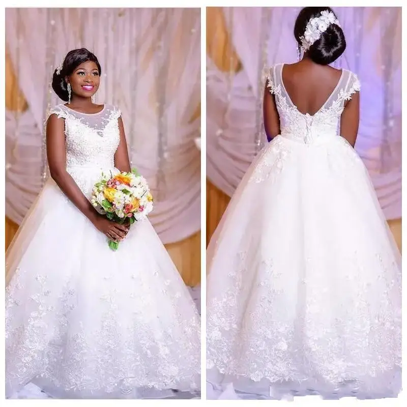 Cap Sleeves Lace Appliques A-Line Wedding Dresses Low Back African Classic Bridal Gowns 2019
Cap Sleeves Lace Appliques A-Line Wedding Dresses Low Back African Classic Bridal Gowns 2019