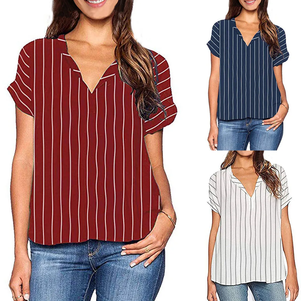 2019 Tshirt Women Fashion Casual Stripe Short Sleeve V-neck Tops T-shirt Poleras Camiseta Mujer Harajuku T Shirt Camisas Haut
2019 Tshirt Women Fashion Casual Stripe Short Sleeve V-neck Tops T-shirt Poleras Camiseta Mujer Harajuku T Shirt Camisas Haut