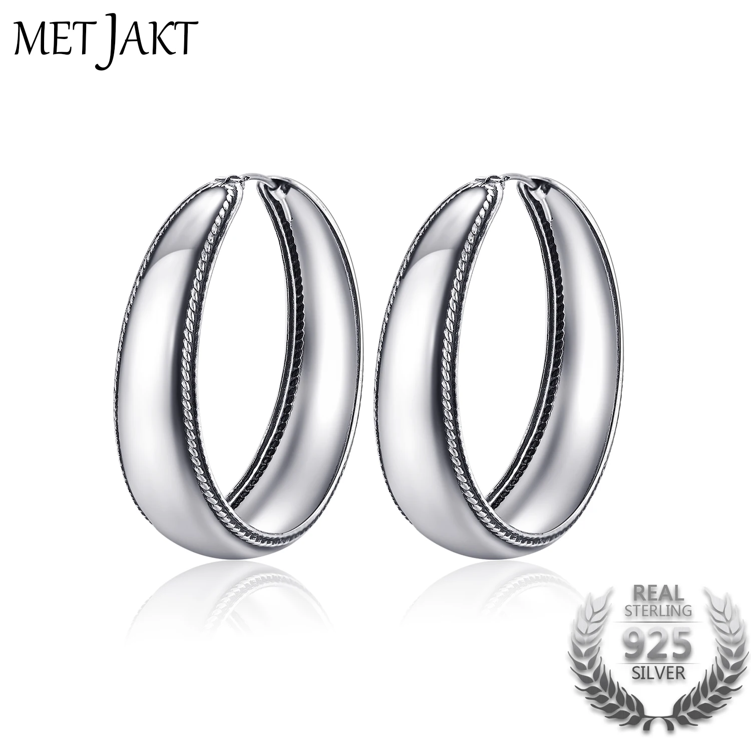 MetJakt Classic Real 925 Sterling Silver Vintage Hoop Earrings for Women's Retro Ethnic Style Fine Jewelry | Украшения и