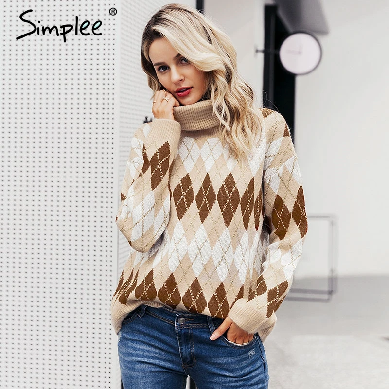 Simplee Elegant knitted women sweater Vintage geometrical turtleneck pullover jumper Autumn winter ladies christmas sweater
Simplee Elegant knitted women sweater Vintage geometrical turtleneck pullover jumper Autumn winter ladies christmas sweater