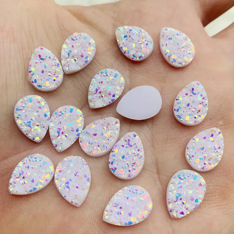 

White 50PCS 10*14mm Mineral Surface Resin Rhinestone Flatback Glitters AB Cabochon Stone DIY Wedding Decoration Crafts -A570