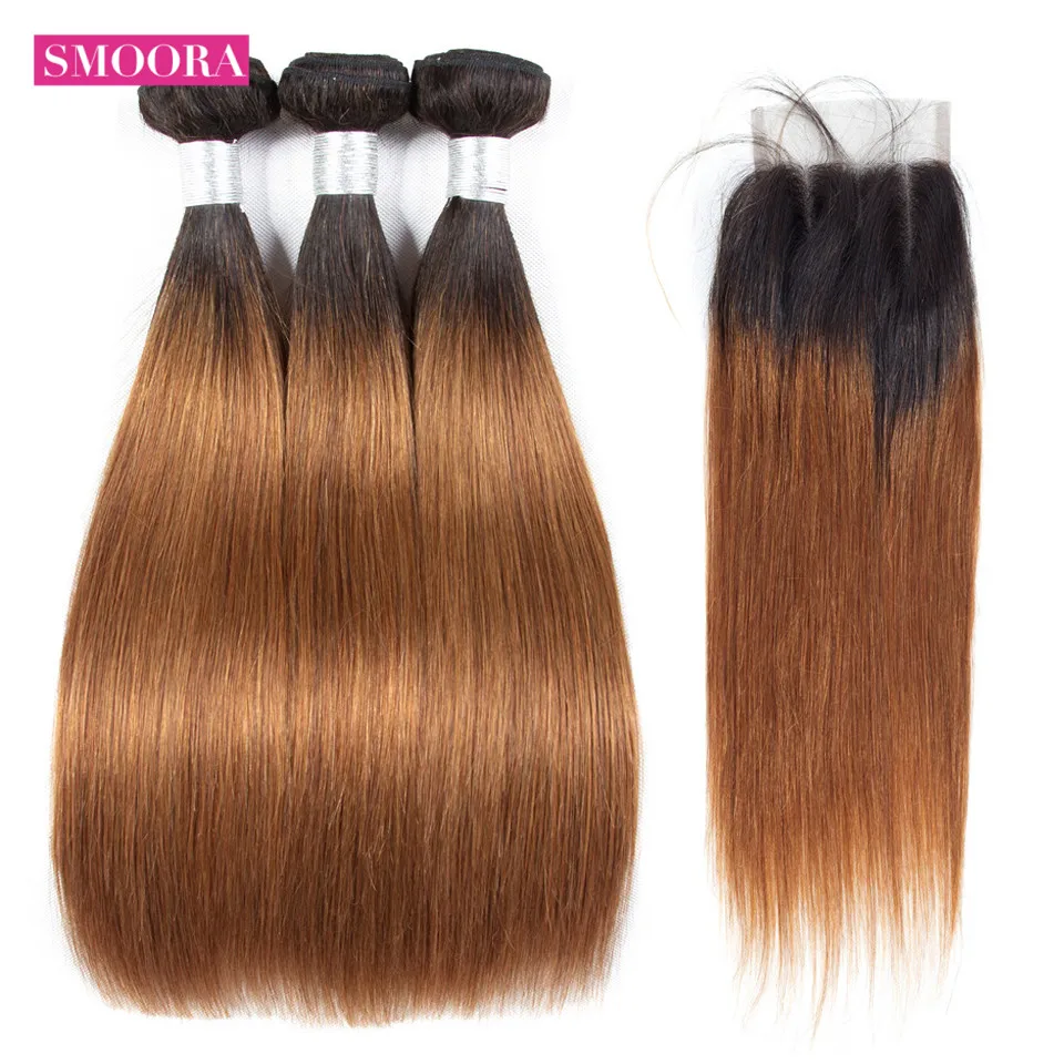 1b 30 ombre straight hair 3 bundle with closure three part 1