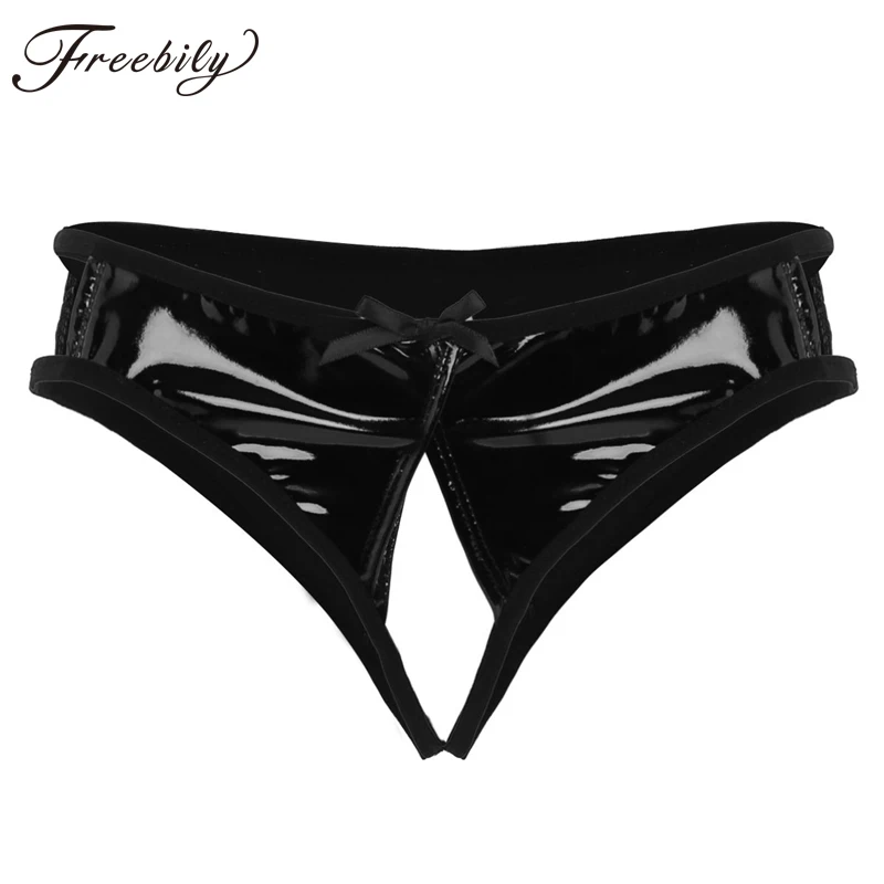 2018 Women Sexy Lingerie Wet Look Faux Leather Bowknot Crotchless Briefs Underwear Low Rise Hot Erotic Panties Underpants
2018 Women Sexy Lingerie Wet Look Faux Leather Bowknot Crotchless Briefs Underwear Low Rise Hot Erotic Panties Underpants