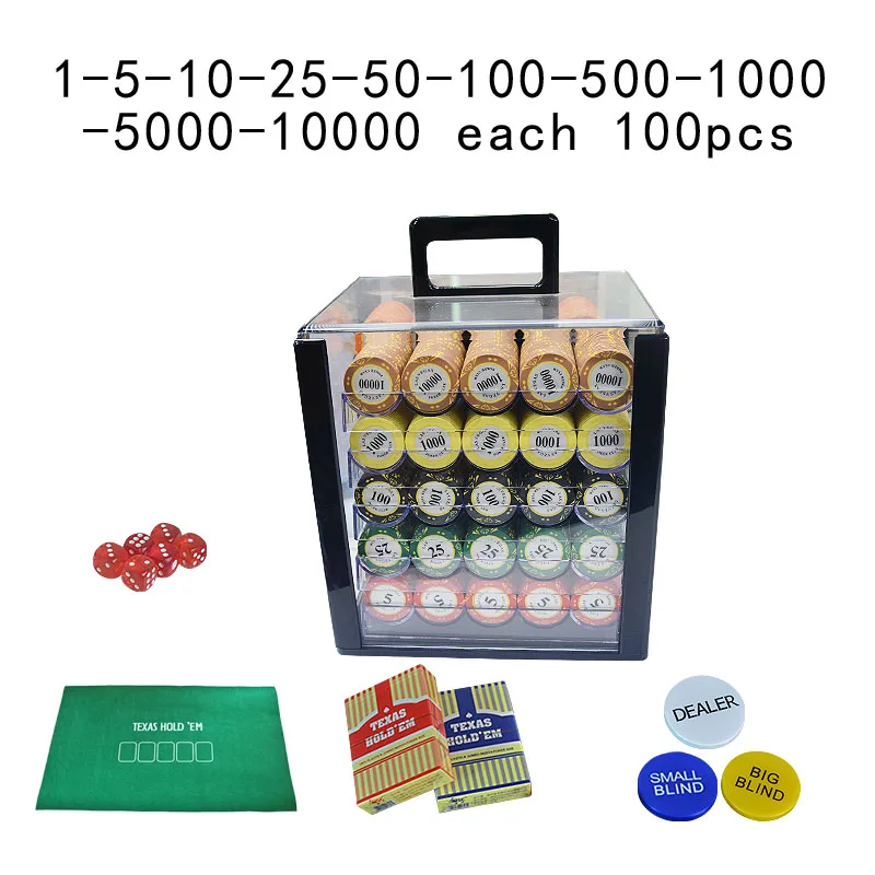600/1000 pcs/set Poker Chips Las Vegas clay Poker Chip Sets Casino Clay chips Pokers Set Metal Coins with Acrylic Box/Tray
600/1000 pcs/set Poker Chips Las Vegas clay Poker Chip Sets Casino Clay chips Pokers Set Metal Coins with Acrylic Box/Tray
