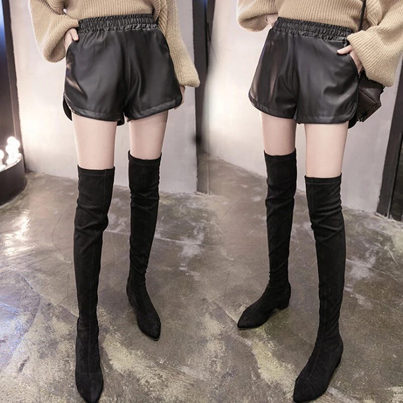 Black PU Leather Shorts With Pockets Autumn Winter Fashon Women Shorts Size S-XXXL
Black PU Leather Shorts With Pockets Autumn Winter Fashon Women Shorts Size S-XXXL