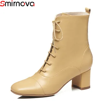 Smirnova 2018 new arrival ladies boots square toe 5.5cm thick heels boots T-tied cow leather ankle boots women lace up shoes
Smirnova 2018 new arrival ladies boots square toe 5.5cm thick heels boots T-tied cow leather ankle boots women lace up shoes