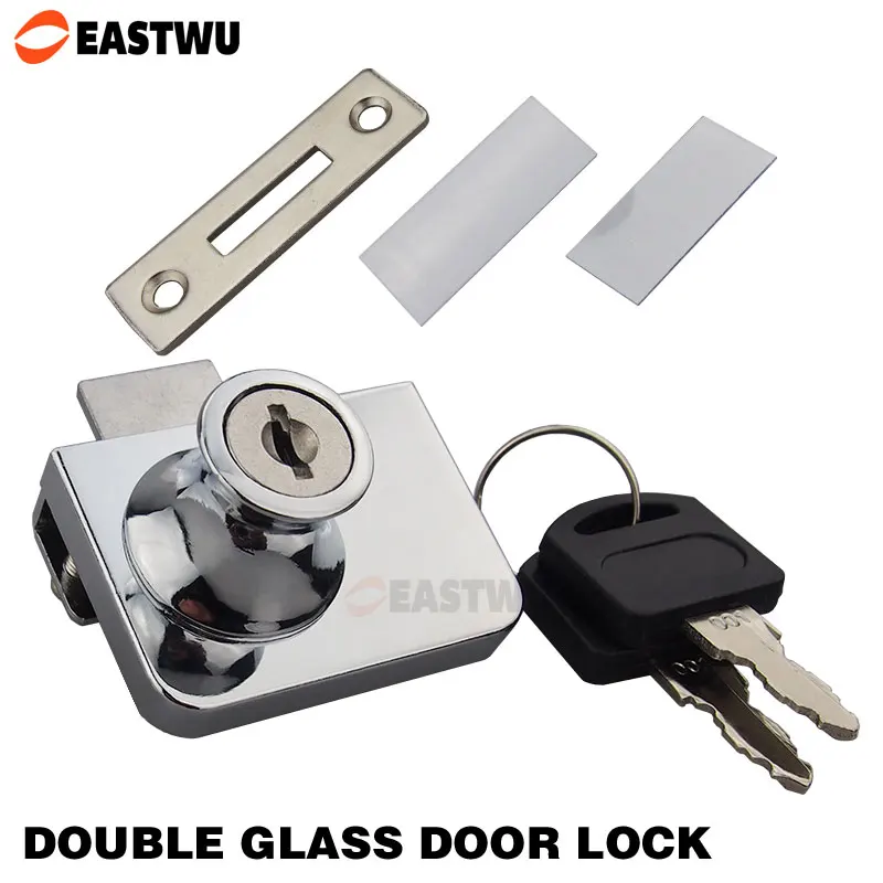 Image Double Swing Glass Cabinet Door Lock Chrome Plated All Keyed Alike No Drilling Display Showcase Double Door Lock