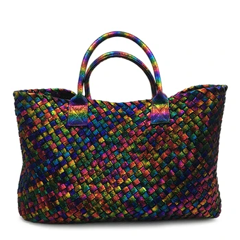 New Arrival Fashion Rainbow Weave Handbags Women Large Totes Woven Big Shopping Bag Top Quality Faux Leather Shoulder Bags Purse
New Arrival Fashion Rainbow Weave Handbags Women Large Totes Woven Big Shopping Bag Top Quality Faux Leather Shoulder Bags Purse