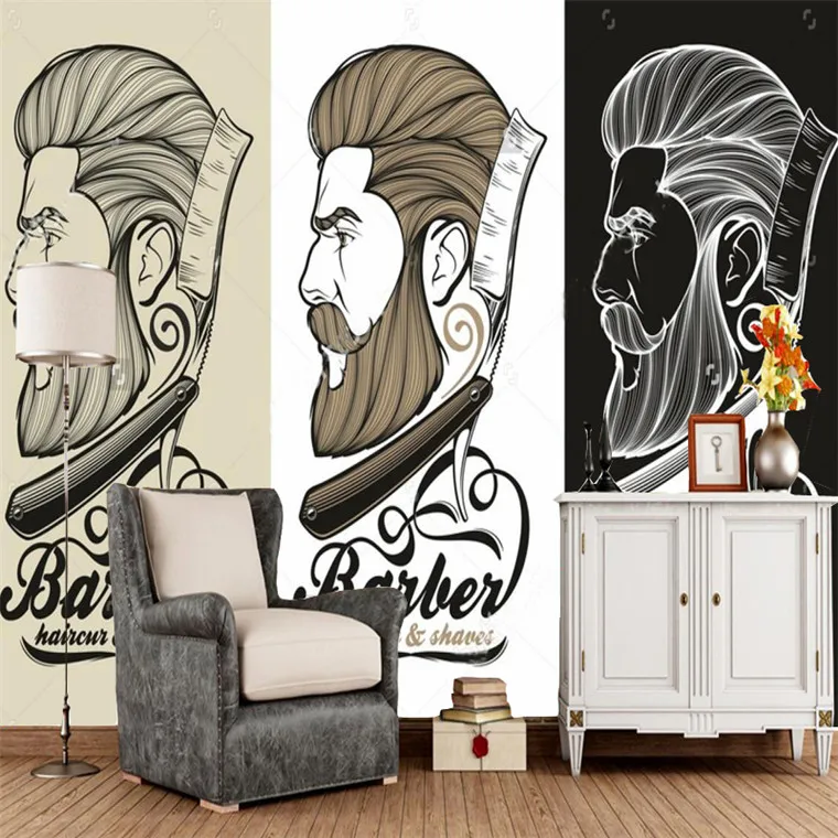 Фото 3D Ретро обои Фреска с логотипом парикмахера для парикмахерской спальни гостиной