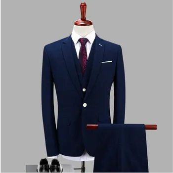 Fashion classic men's suit blue lapel single breasted groom wedding dress men's business suits (jacket + pants + vest) custom
Fashion classic men's suit blue lapel single breasted groom wedding dress men's business suits (jacket + pants + vest) custom