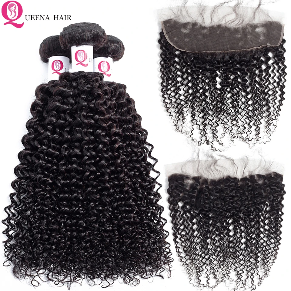 

13X4 Preplucked Lace Frontal Closure With Bundles TOP Malaysian Kinky Curly Hair Weave Bundles With Frontal Closure Remy Thick