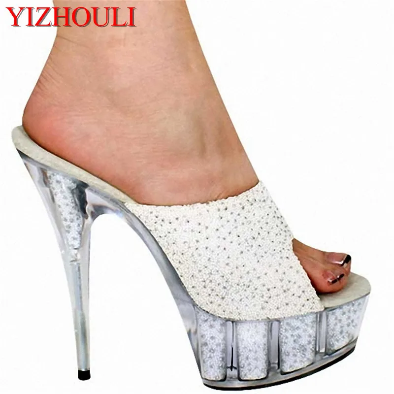 Sexy woman 15 cm high heel waterproof table cool flash powder crystal slippers fashion model Sandals
Sexy woman 15 cm high heel waterproof table cool flash powder crystal slippers fashion model Sandals
