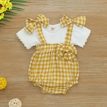 Baby Girl Clothes White Short Sleeve O-Neck T-shirt Tops Yellow Bowknot Plaid Sling Short Overall Bib Pants Clothes Outfit
Baby Girl Clothes White Short Sleeve O-Neck T-shirt Tops Yellow Bowknot Plaid Sling Short Overall Bib Pants Clothes Outfit