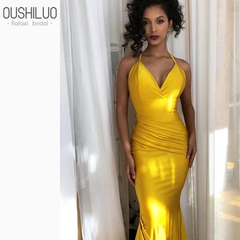2019 Sexy Yellow Simple Cheap Mermaid Evening Dress Long Halter Neck Backless Pleats Prom Dresses Gown vestidos de fiesta largos
2019 Sexy Yellow Simple Cheap Mermaid Evening Dress Long Halter Neck Backless Pleats Prom Dresses Gown vestidos de fiesta largos