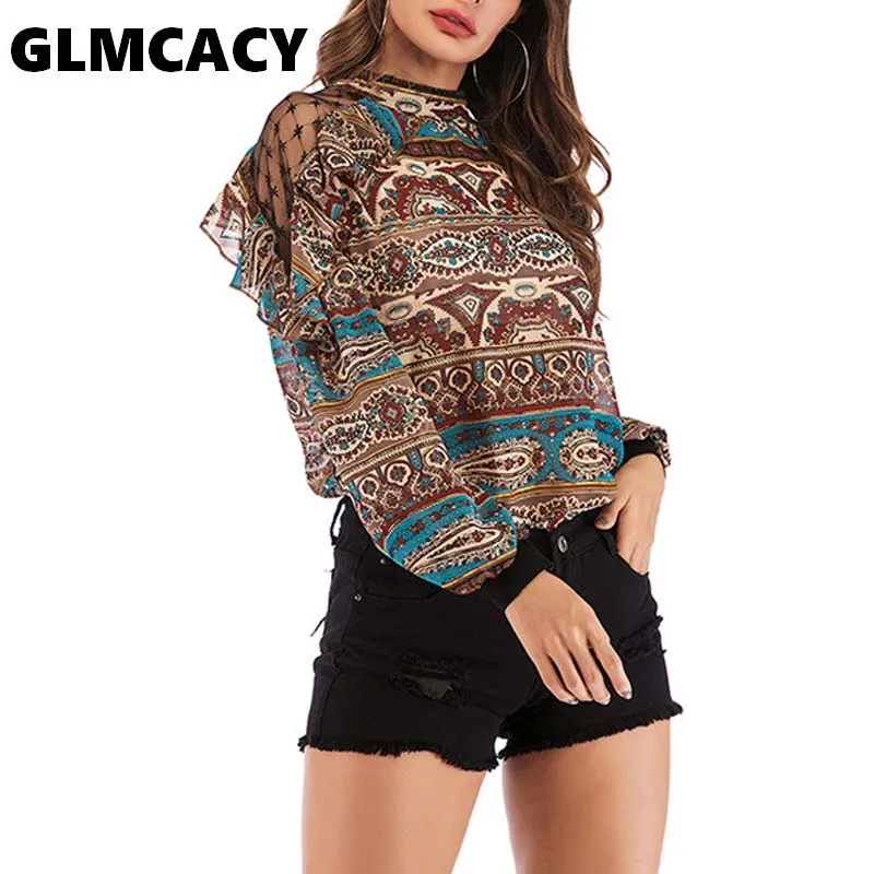 Women Print O-Neck Long Sleeve Mesh Insert Splicing Blouse Long Sleeve Chiffon Ruffles Spring Autumn Shirt
Women Print O-Neck Long Sleeve Mesh Insert Splicing Blouse Long Sleeve Chiffon Ruffles Spring Autumn Shirt