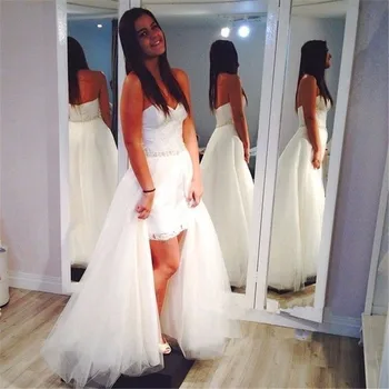 Beautiful Hi Lo Sweetheart Sleeveless Beach Wedding Dress White Ivory Short Front Long Back Bridal Gown SummerCustom Make
Beautiful Hi Lo Sweetheart Sleeveless Beach Wedding Dress White Ivory Short Front Long Back Bridal Gown SummerCustom Make