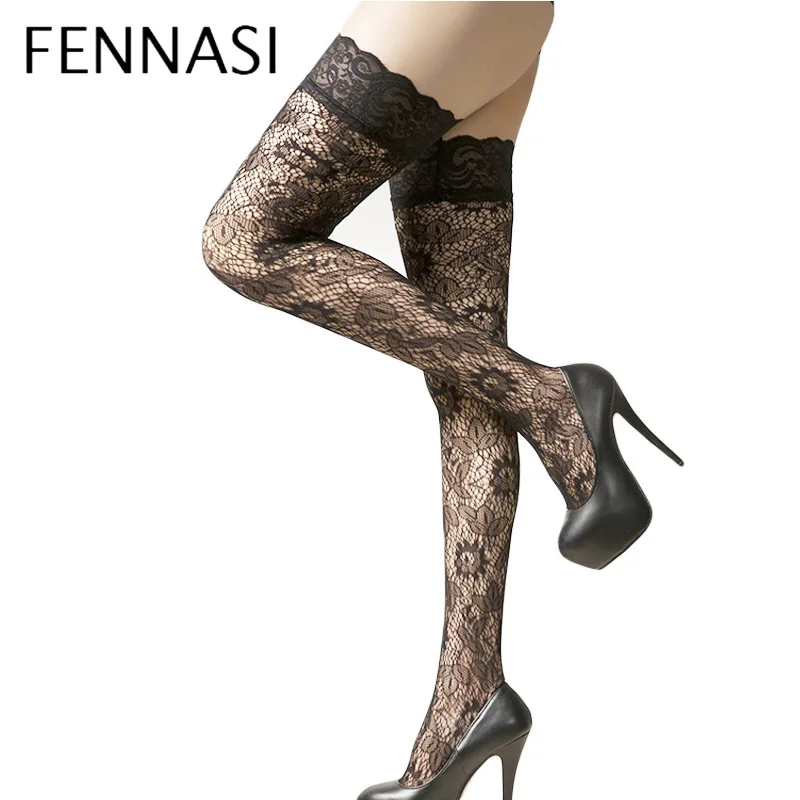 

FENNASI Lace Floral Sexy Fishnet Stocking Female Erotic Lingerie Woman Thigh High Repair Leg Long Stockings Nylon Mesh Knee Sock