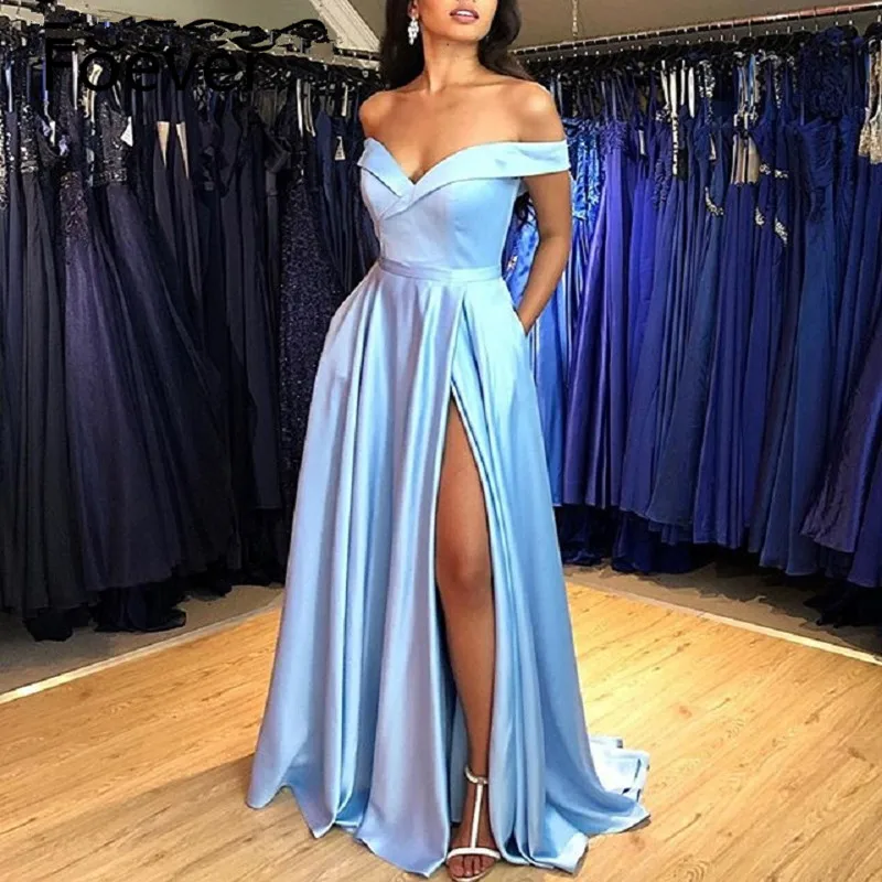 Simple Design 2019 Evening Dress Off the Shoulder High Slit Floor Length A Line Long Formal Special Occasion Prom Gown
Simple Design 2019 Evening Dress Off the Shoulder High Slit Floor Length A Line Long Formal Special Occasion Prom Gown